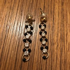 Rhinestone & Black Bead Dangling Earrings